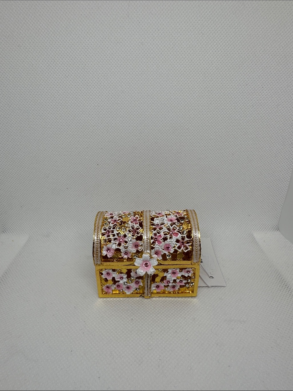 Gold Floral Trinket Box with Pink Enamel Flowers - Picture 2 of 7